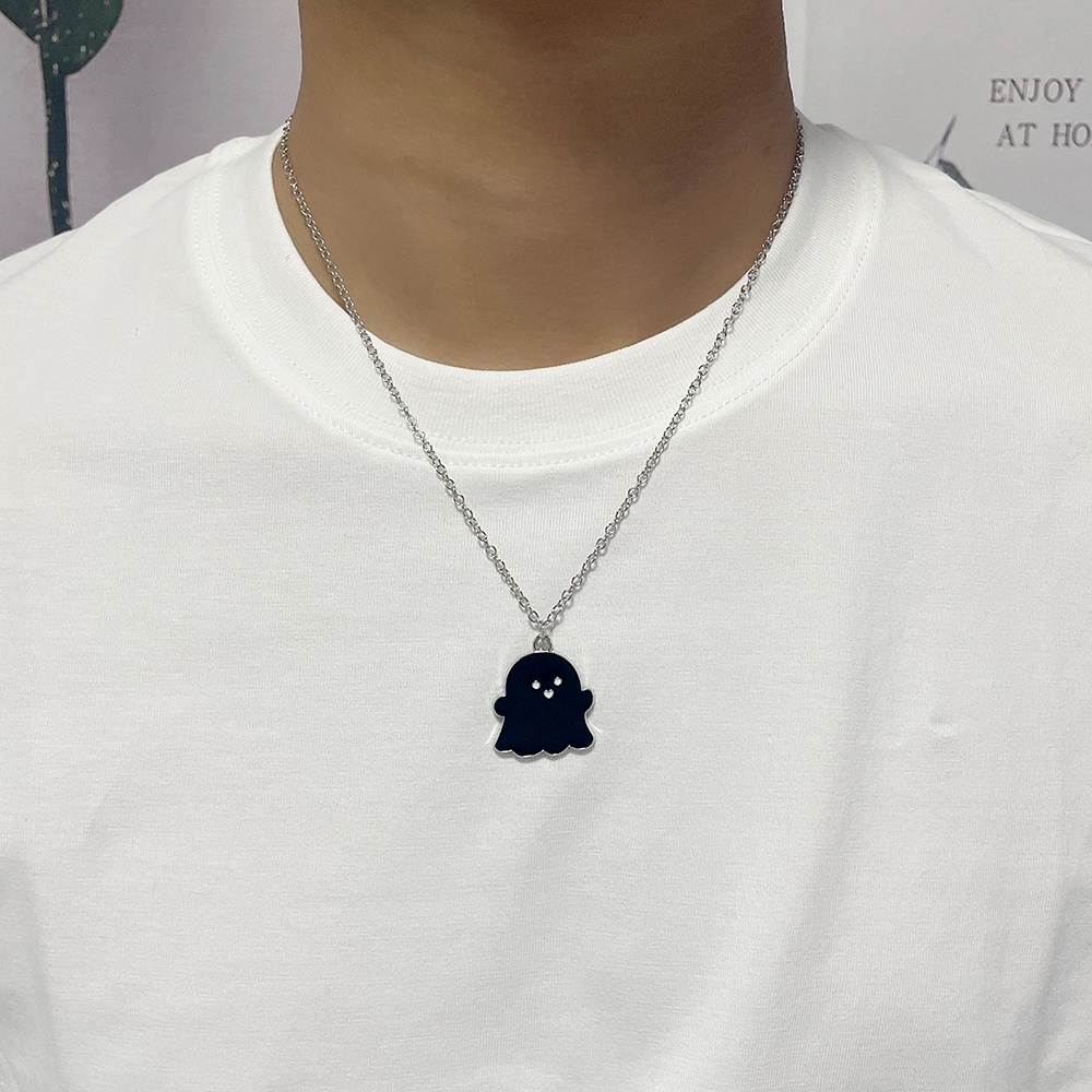 Kalung Liontin Hantu Kecil Warna Hitam Putih Cyan Untuk Unisex