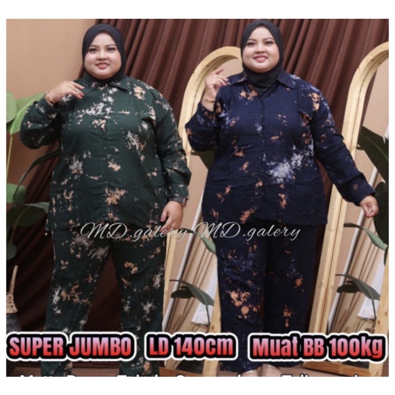 SET PIYAMA PEJAMAS RAYON 5L XXXXL TIEDYE SALUR FLOWER OOTD BIG SIZE JUMBO BESAR SETELAN