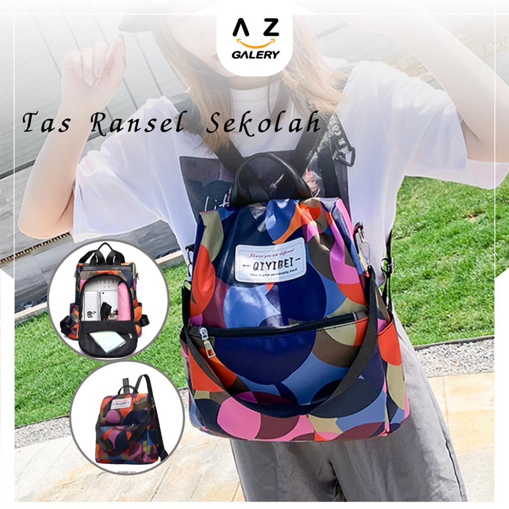 Tas Ransel Wanita Fashion Style Korea Kasual Warna Rainbow Tas Punggung Sekolah Kerja Tas Multifungsi Backpack Cewek Nilon Tas Wanita Korea terbaru Azgalery T51