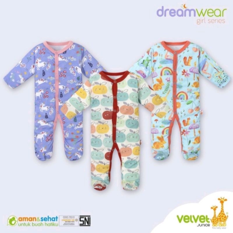 Baju Tidur Bayi Sleepsuit 0-12 Bulan Jumpsuit Jumper Piyama Lengan Panjang Velvet Junior Dreamwear Cheerfull