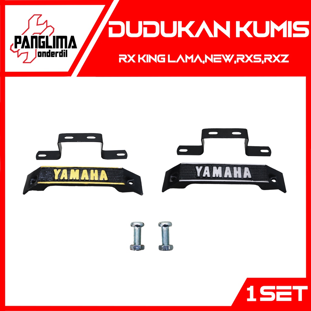 Dudukan Kumis RX King Lama-New-RXS-Spesial-RXZ Dudukan-Plat-Bracket-Breket Besi Kumis-Kumisan Emblem Yamaha Lampu Led Shock-Shok Depan  Emas-Silver-Gold