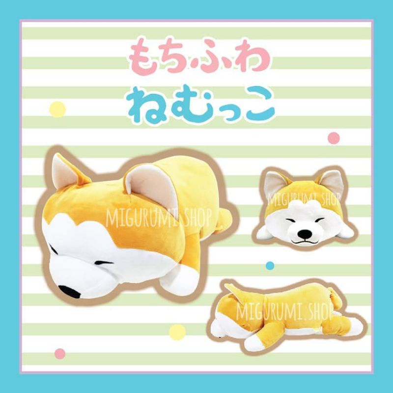 Amuse Mochi Fuwa Sleeping Dog BIG NEW ORI IMPOR JEPANG 60cm Boneka Anjing Shiba Empuk Mainan Anak