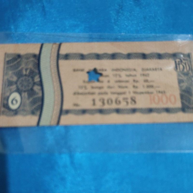 1000 Rupiah Surat Hutang/obligasi  BNI Djakarta Thm  1962