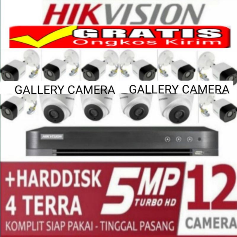 PAKET CCTV HIKVISION 12 CHANNEL 12 KAMERA 5MP 2560P PAKET KOMPLIT+HDD 4TB