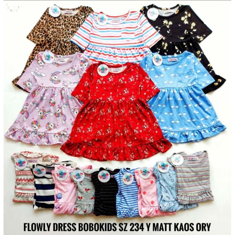 Dress Bobo Kids 1-4 Tahun/ Dress Bahan Kaos/ Dress Anak/ Dress Anak Cewe/ Dress Motif Anak