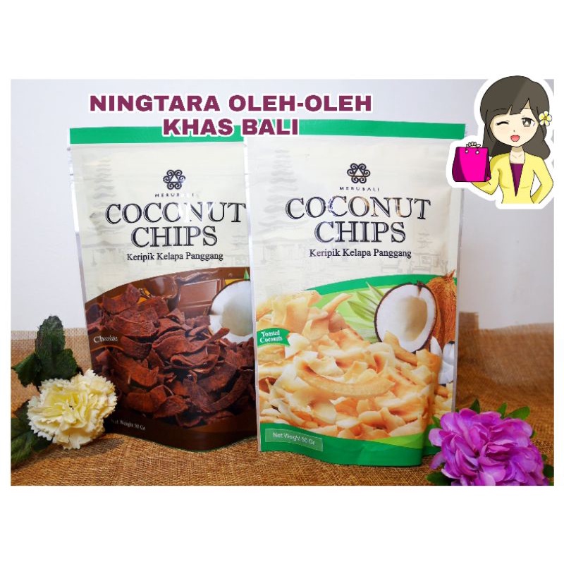 

MERUBALI COCONUT ROASTED CHIPS (KERIPIK/KRIPIK KELAPA PANGGANG) RASA COKLAT & ORIGINAL MERU BALI