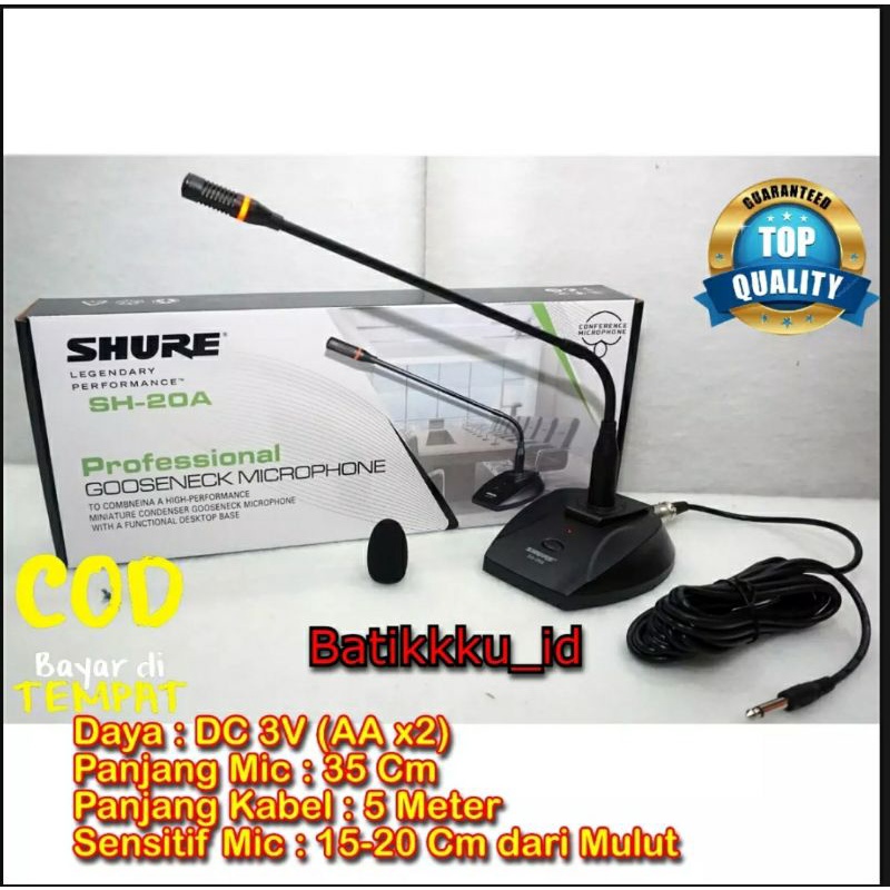 MIC PODIUM SHURE SH20A SH 20A MIC MEJA CONFERENCE SHURE SH20A SH 20A