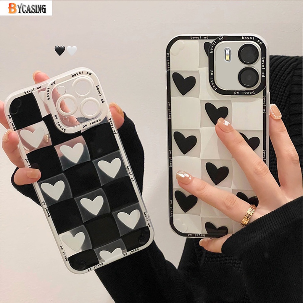 Casing TPU VIVO Y15S Y15A Y21T V23 Y12S Y33S Y21 Y20i Y20s Y11 Y12 Y17 Y91C Y1S Y95 S1 V21 Y30 V9 Y21E Motif Papan Catur Hati