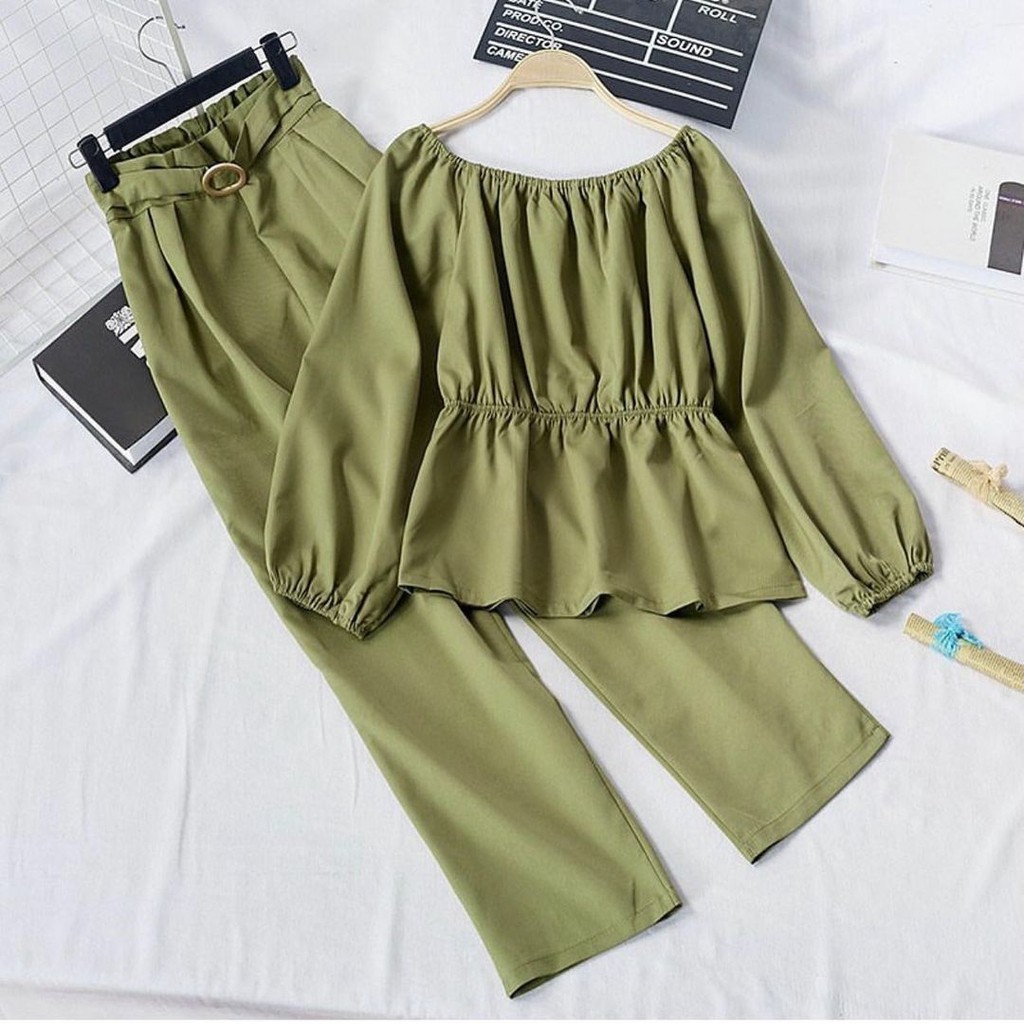 Milea One Set / setelan wanita / one set blouse / one set polos / setelan lilac / one set lilac