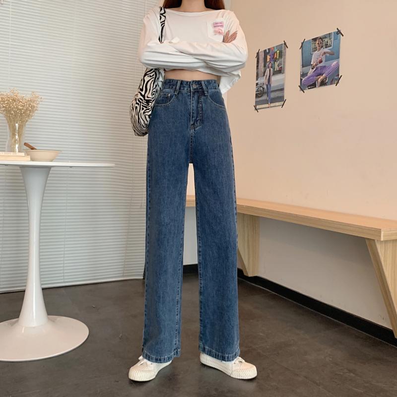 Celana Jeans Wanita High Waist Korean Style Straight Denim Pants Loose Wide Leg