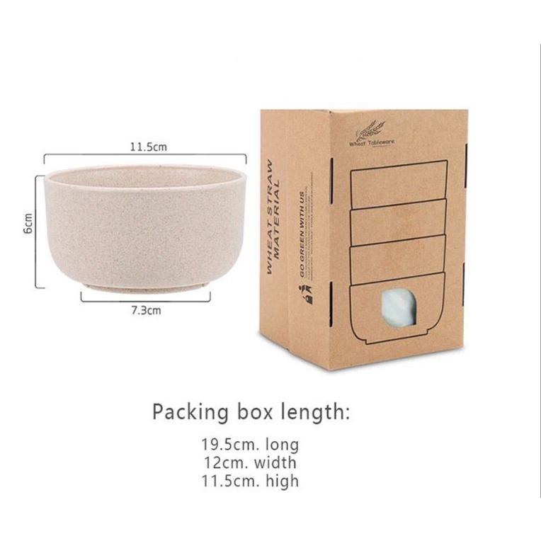 MS4 Mangkok Makan Set 4pcs Wheat Straw Bowl Warna Warni Jerami Gandum Mangkuk Plastik Set Gift