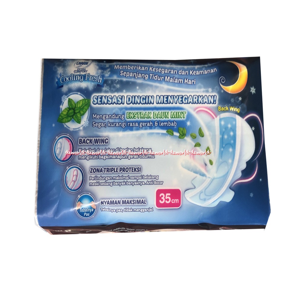 Charm Extra Comfort Cooling Fresh 35cm 8pads Pembalut Panjang Untuk Tidur Cham Wing 350mm