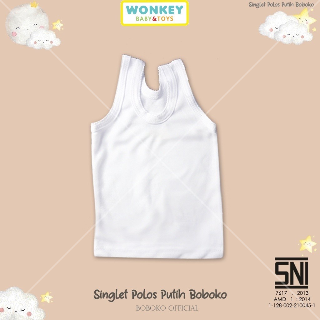 Singlet Bayi Polos Putih Newborn SNI Halus / Singlet Warna NB 0-3m Boboko / Andreatex