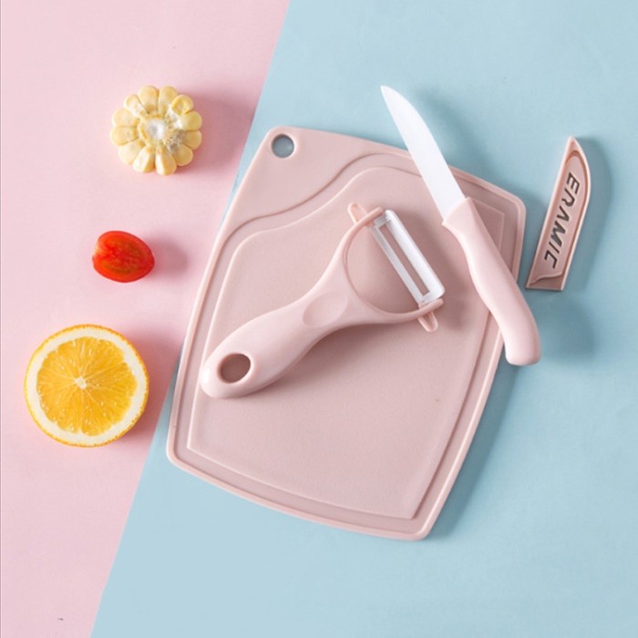 Set pisau dapur 3 IN 1 - AC 48 – Pisau  set  telenan peeler murah kitchen knive set  tempat paket pisau dapur satu set stainless stenlis  stein cookware bolde untuk makan pengupas buah apel bumbu daging kue mini garnish tajam