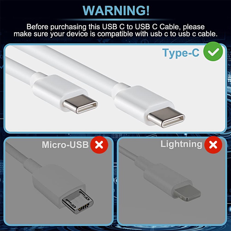 【CB001/002】USB Type-C to Type-C Cable 150cm Mendukung Arus 5A Transfer Data Efisien