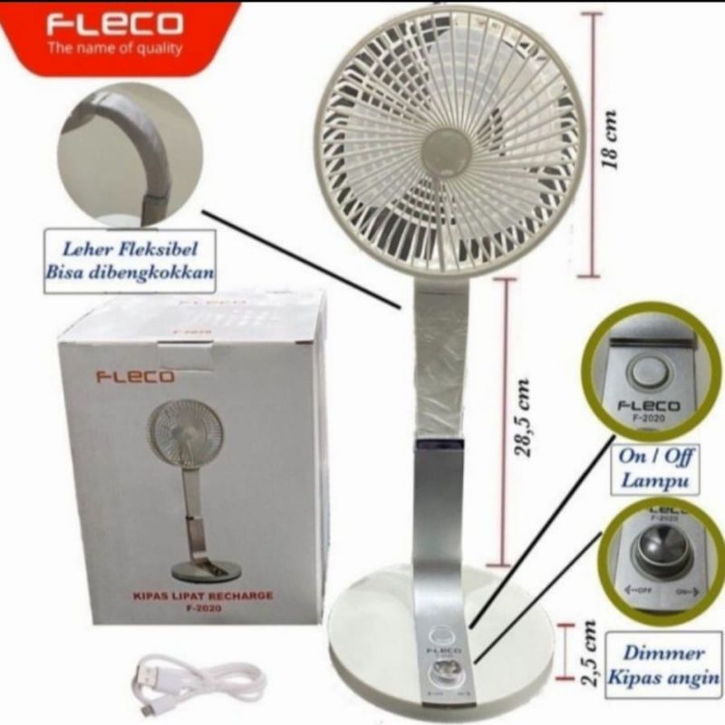 Kipas Lampu USB Fan Lipat Portable 7&quot; Dengan Lampu Belajar Fleco F-2020 Kipas Berdiri