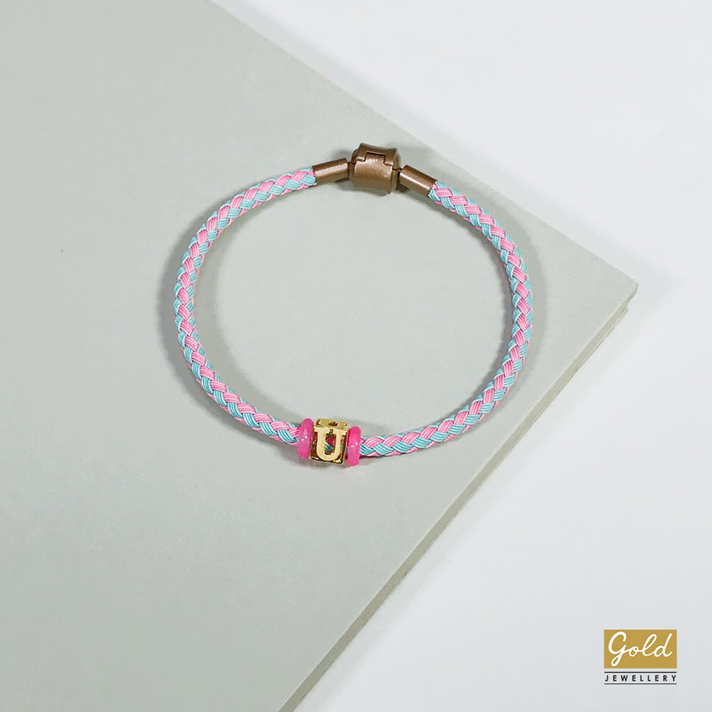 Gelang tali emas kuning 700 16k charm inisial alphabet huruf U