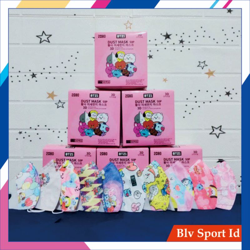 MASKER DUCKBILL MOTIF BTS 1 BOX ISI 50PC MASKER EARLOOP ANAK 3PLY ( SUDAH MIX MOTIF)