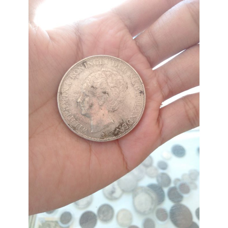 uang koin kuno Wilhelmina 2 1/2 G silver coin coin perak asli
