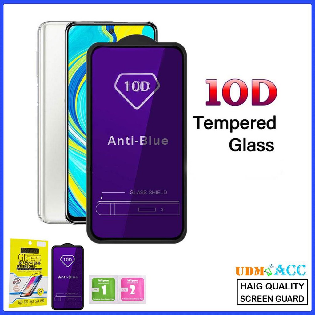Tempered Glass Blue Vivo Y17 6.35 inci Blue 10D TG Anti Gores Vivo Y3 Full Screen Biru List Hitam