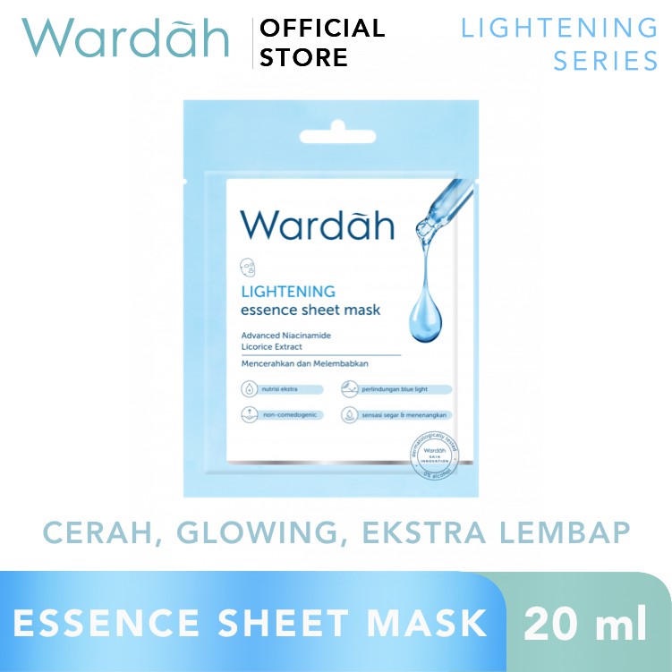 Wardah Lightening Essence Sheet Mask 20 ml -  Sheet Mask dengan Advanced Niacinamide dan Licorice