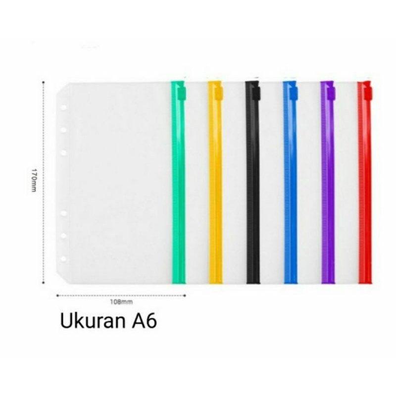 

Ziplock / Kantong Uang Binder A6 Zipper Transparan List Warna