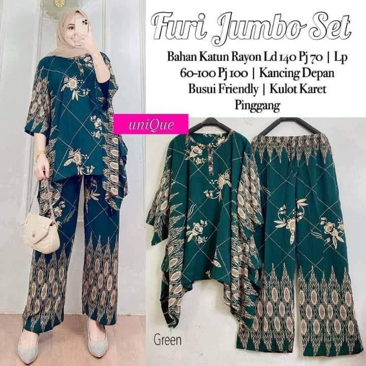 ONE SET WANITA JUMBO WAKA FURI BIG SET SIZE JUMBO BUSUI RESLETING / SET WANITA / SETELAN RAYON / SETELAN JUMBO