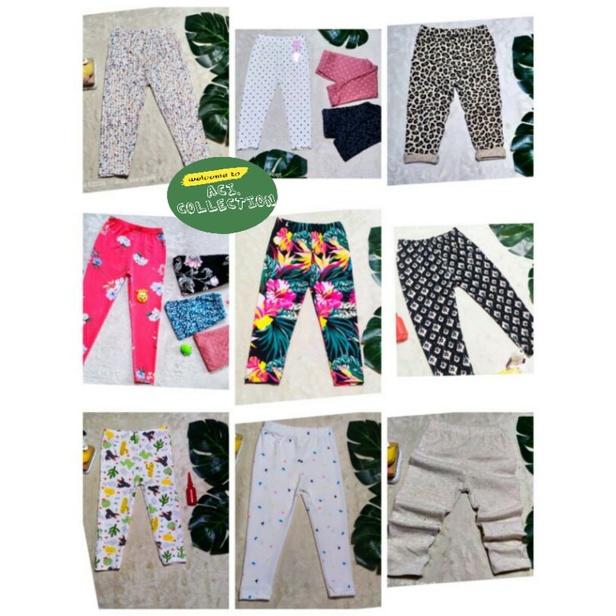 Legging Anak import perempuan 0-15 Thn Motif { RANDOM } Bahan Spandek Kaos Katun Import Uk XS - XXXL