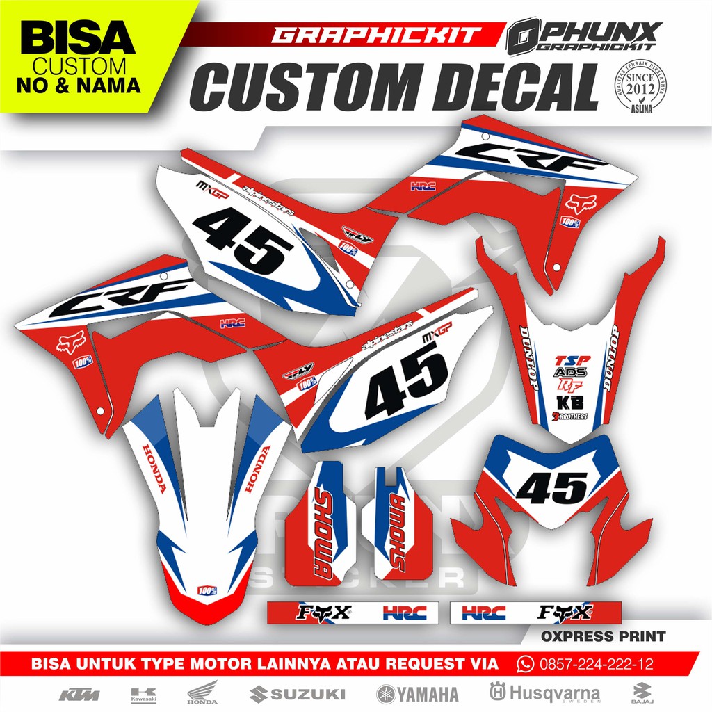 Decal Stiker Motor CRF 150 L Putih Merah Simple Dekal Sticker Variasi CRF 150 L LAPAK OPHUNX GRAPHIC