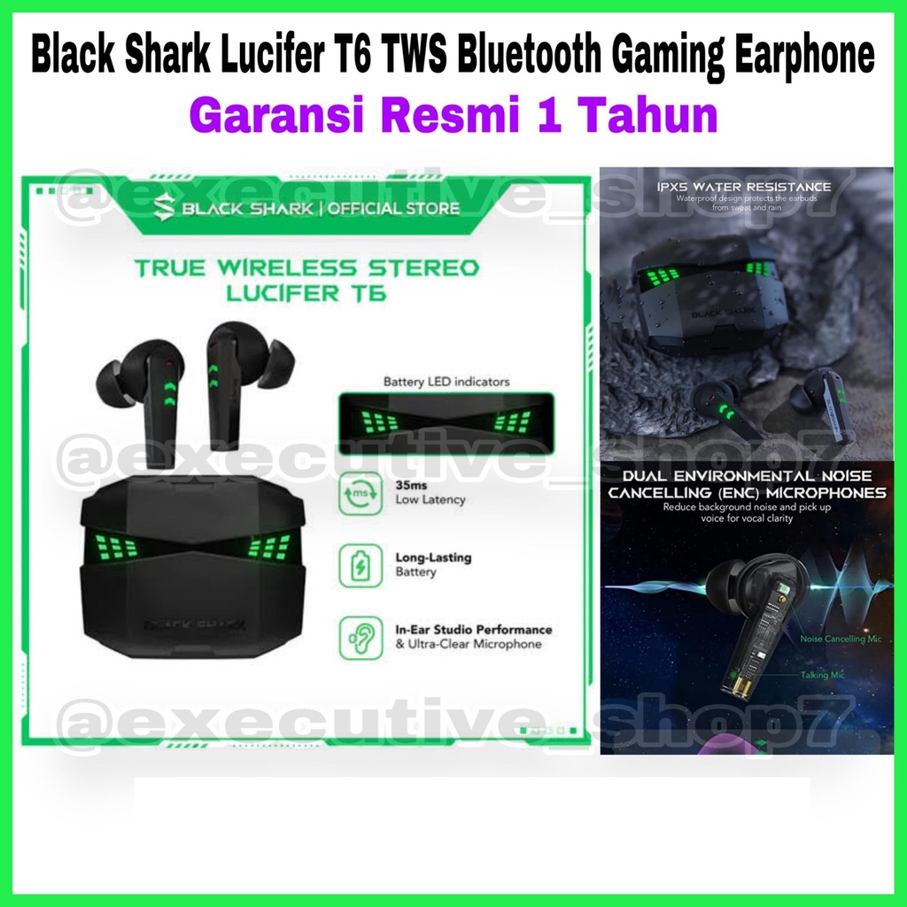 Black Shark Lucifer T6 TWS Bluetooth Gaming Earphone Garansi Resmi 1 Tahun