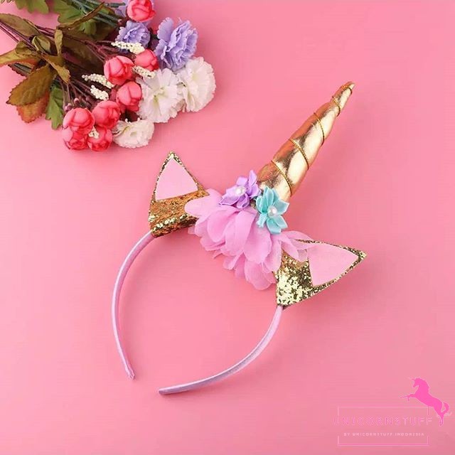Bando Unicorn Anak Perempuan Motif dengan Tanduk Cewek Ulang Tahun Pesta Jepit Asesoris Rambut Kado Ulang Tahun Birthday Cewek