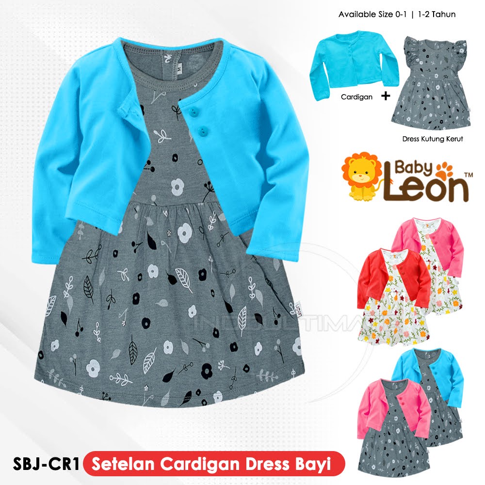 BABY LEON Setelan Cardigan Bayi + Dress Bayi Pakaian Bayi Perempuan SBJ-CR1 Rok Bayi Perempuan Baju Bayi Balita Cewek Baju Pesta Bayi Jaket Outer Bayi Baju Dress Gaun Bayi Perlengkapan Bayi Perempuan Bayi Cewek