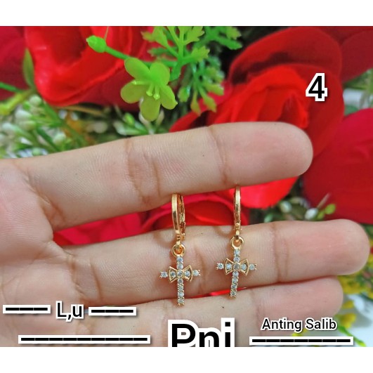 Anting Dewasa Permata Salib gold silver (COD)