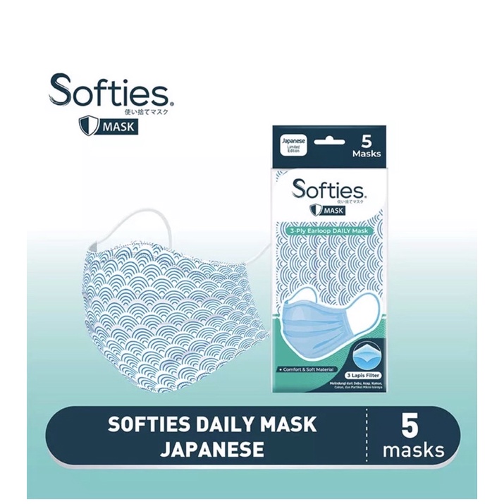 Softies Masker isi 5 Medis Masker Daily Earloop 3 Ply Masker anak Kemasan Sachet