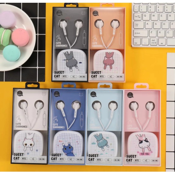 [KA-186] Set Headset Earphone Kucing SWEET CAT / Wadah Earphone Kotak Motif Kartun Kucing Lucu