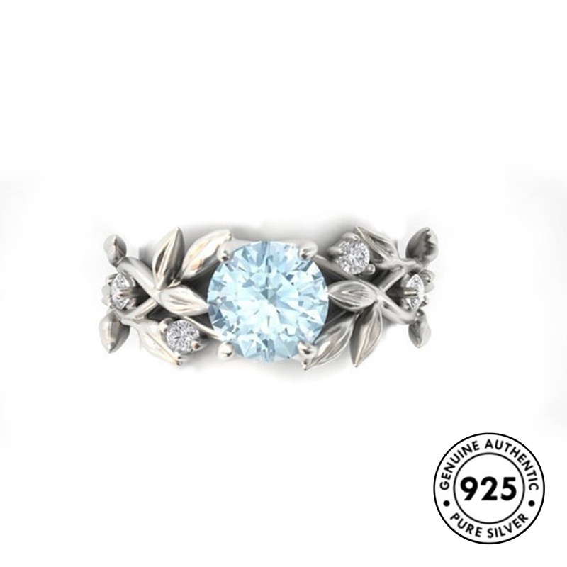 Set Cincin S925 Silver Bentuk Daun Aksen Berlian