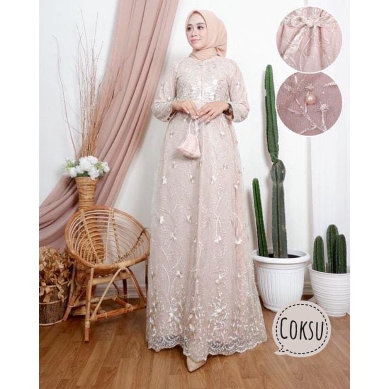 BJ -  MAXI AMIRA / GAMIS AMIRA / GAMIS FULL BRUKAT / GAMIS KONDANGAN / GAMIS PESTA / GAMIS BAHAN TILE MUTIARA MIX DALAMAN VELVET/ GAMIS FREE MASKER SENADA / GAMIS UKURAN M , L , XL , XXL / GAMIS WANITA MURAH / GAMIS UKURAN BESAR