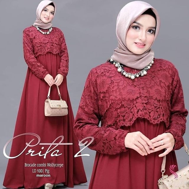 (PROMO)SET SYAR'I BRUKAT PRITA MEW MAROON 4 WARNA LAINNYA SETELAH HAJI UMROH GAMIS SYARI BRUKAT-MARON
