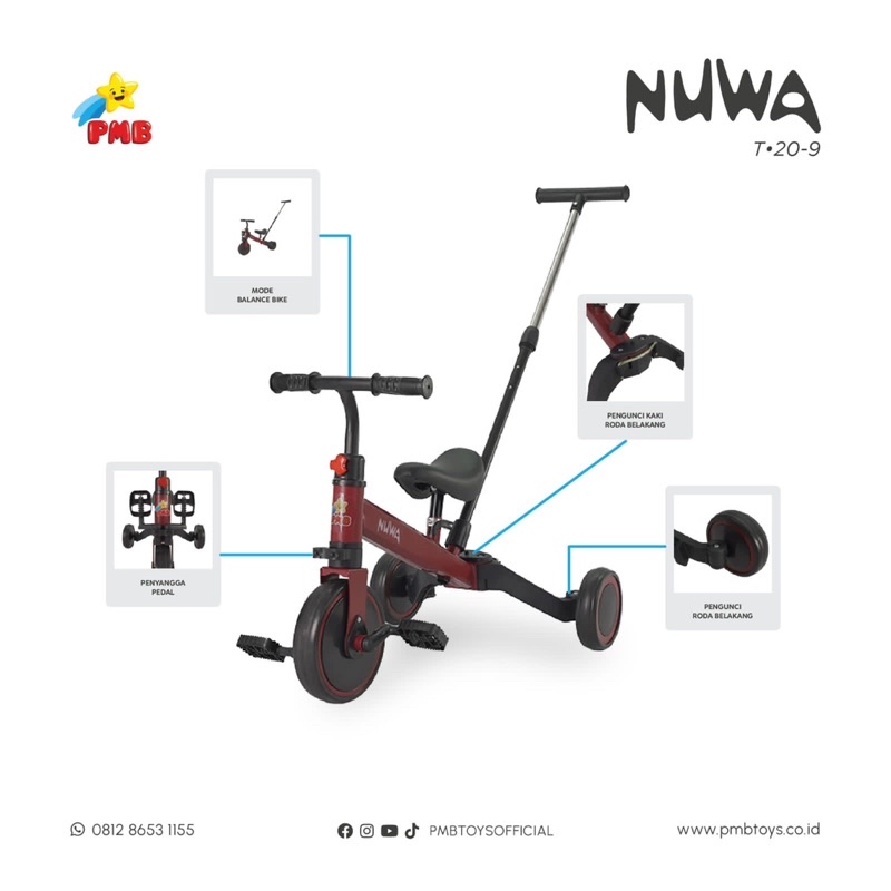 Pushbike Push Bike Balance Roda 3 Sepeda Anak Nuwa T20-9