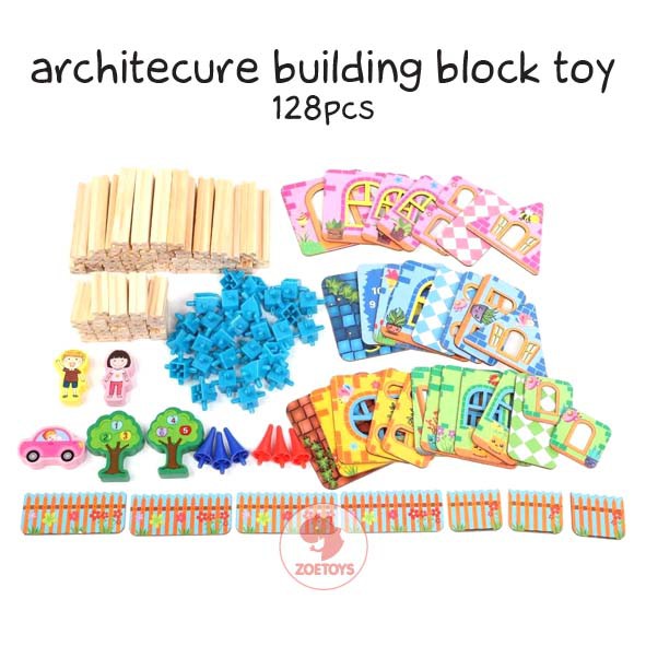 Zoetoys Architecture Building Block Toy 128 268 | Wooden Toys Building Blocks Pretend Toys Doll House Kit | Mainan Arsitektur Bangun Rumah Balok Edukasi Anak | Cari Kado Natal