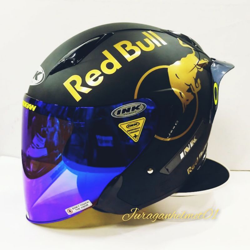 helm half face ink metro paket ganteng hitam doff red bull