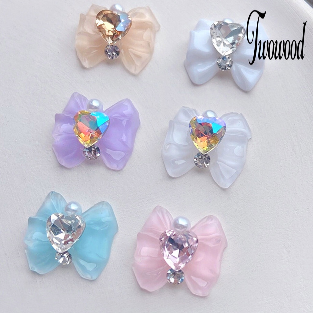 10pcs Charms Berlian Imitasi Bentuk Hati Dan Pita Untuk Dekorasi Nail Art