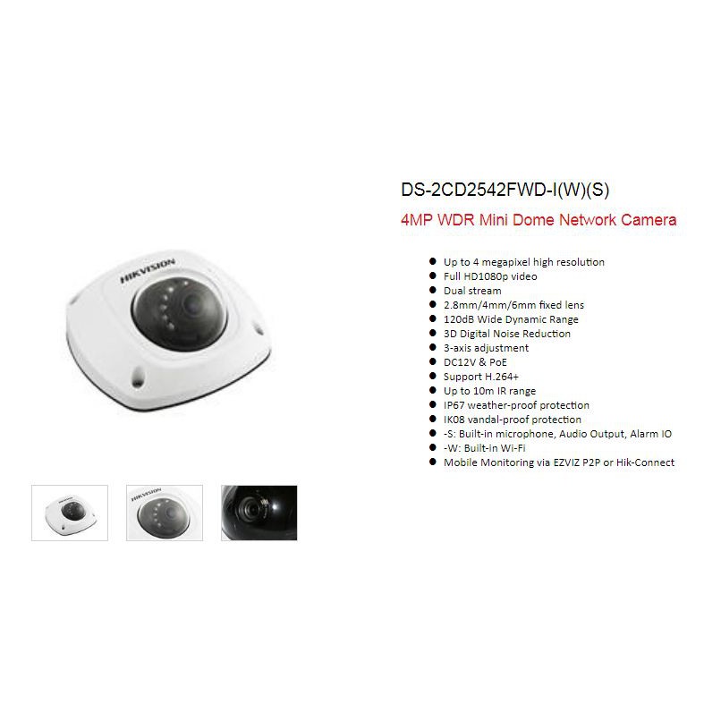 Hikvision CCTV Pro IP Cam DS-2CD2542FWD-I EXIR Turret Camera 4MP