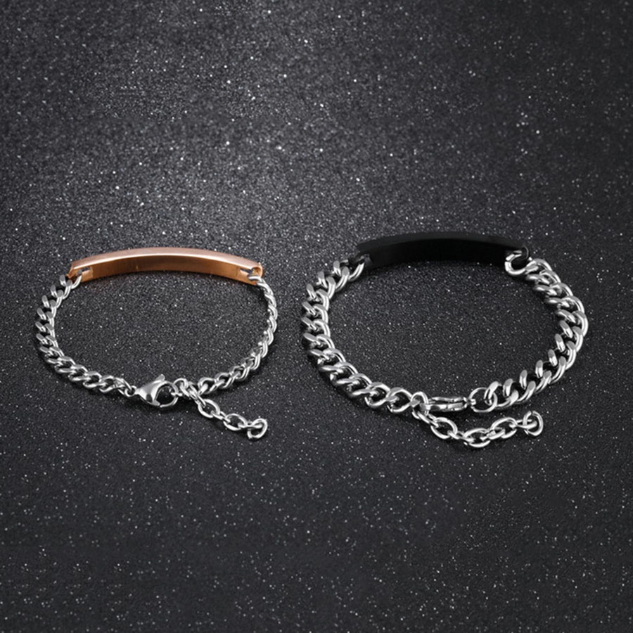 His Queen &amp; Her King Gelang Tangan Rantai Titanium Steel Warna Rose Gold / Hitam / Silver Untuk Pria / Wanita