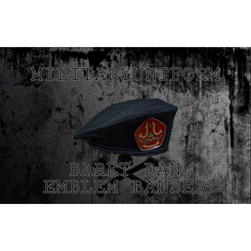 BARET HITAM TOP ARMY BARET BANSER + EMBLEM BANSER