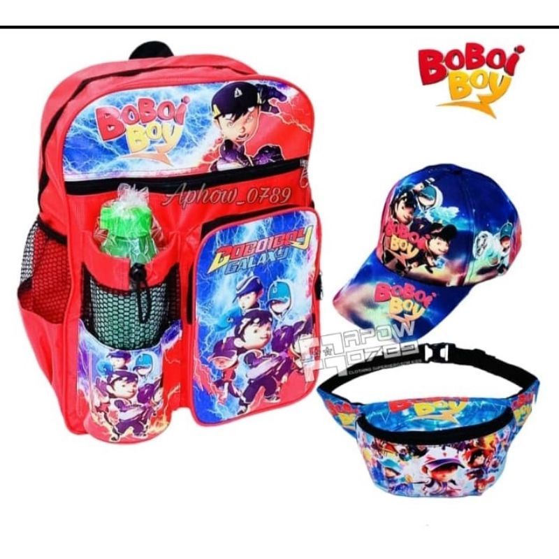 Tas BOBOIBOY 3 in 1 Tas Ransel + Topi + wesbag Anak laki laki tas anak motif BOBOIBOY