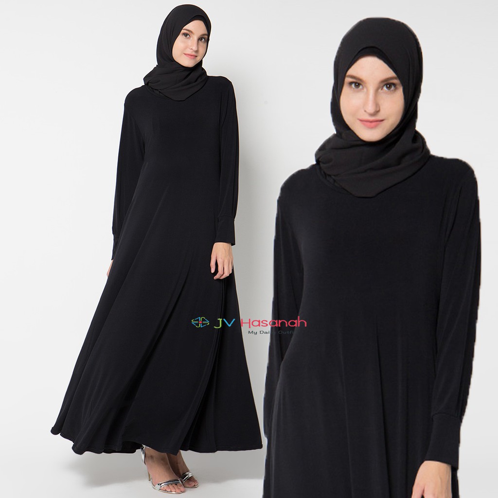 JV Hasanah Alia Jersey Dress Black (Manset Gamis)