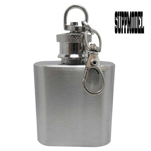 Gantungan Kunci Botol Wine Wiski Liquor Hip Flask Mini 1oz Bahan Stainless Steel