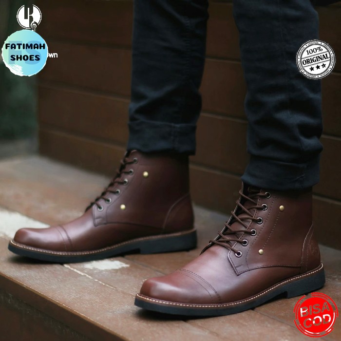 Sepatu Boots Kulit Pria Sepatu Safety Pelindung Besi  Sepatu Cowok Kulit Sepatu Boot Kulit Pria