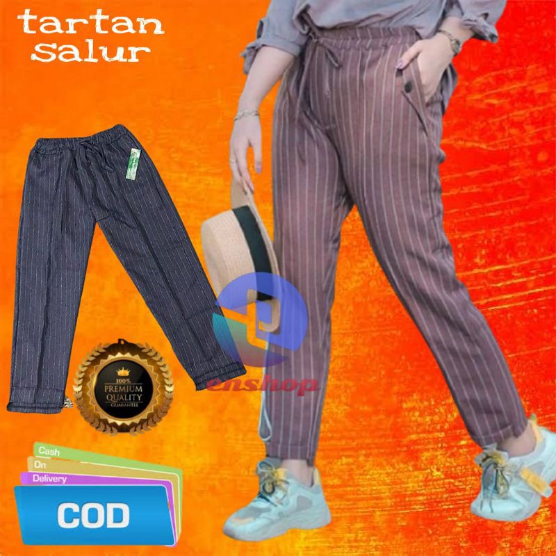 CELANA BAGGY PANTS WANITA TARTAN SALUR MURAH PREMIUM QUALITY KAIN OXFORD SEMI WOLL